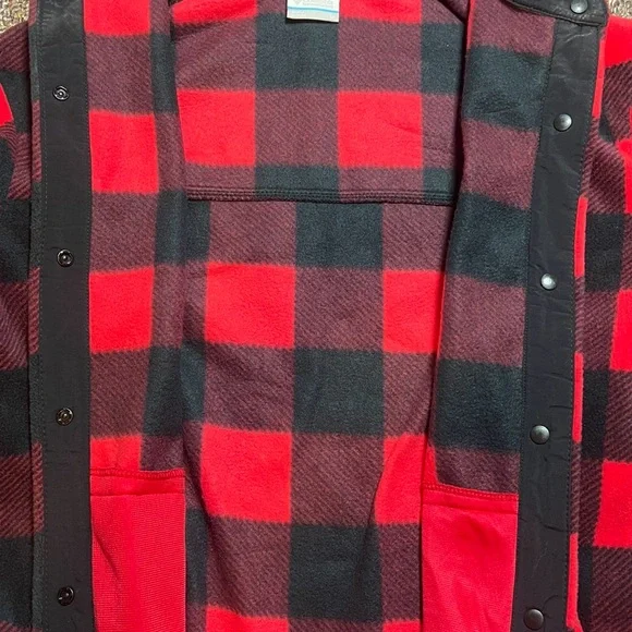 Columbia Red Black Buffalo Plaid Fleece Jacket Button Front Cozy Cabin Core - Picture 7 of 10